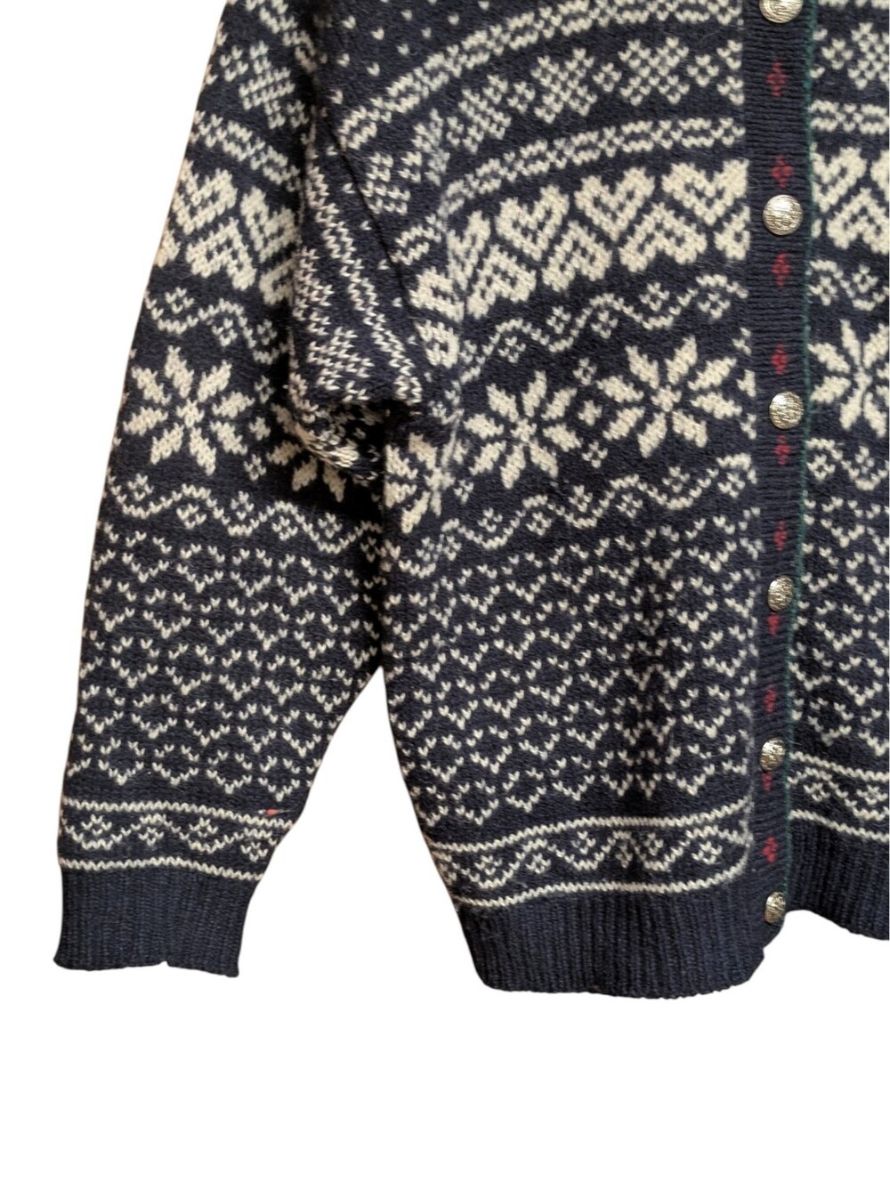 L.L. Bean Vintage Wool Fair Isle Navy Cardigan Size Large - Picture 4 of 7
